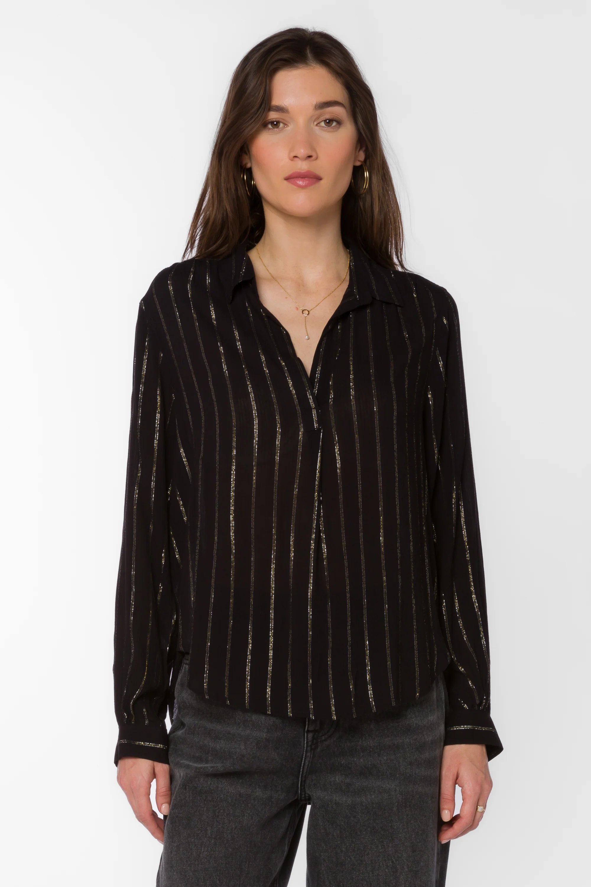 Kenzie Black Lurex Stripe Shirt