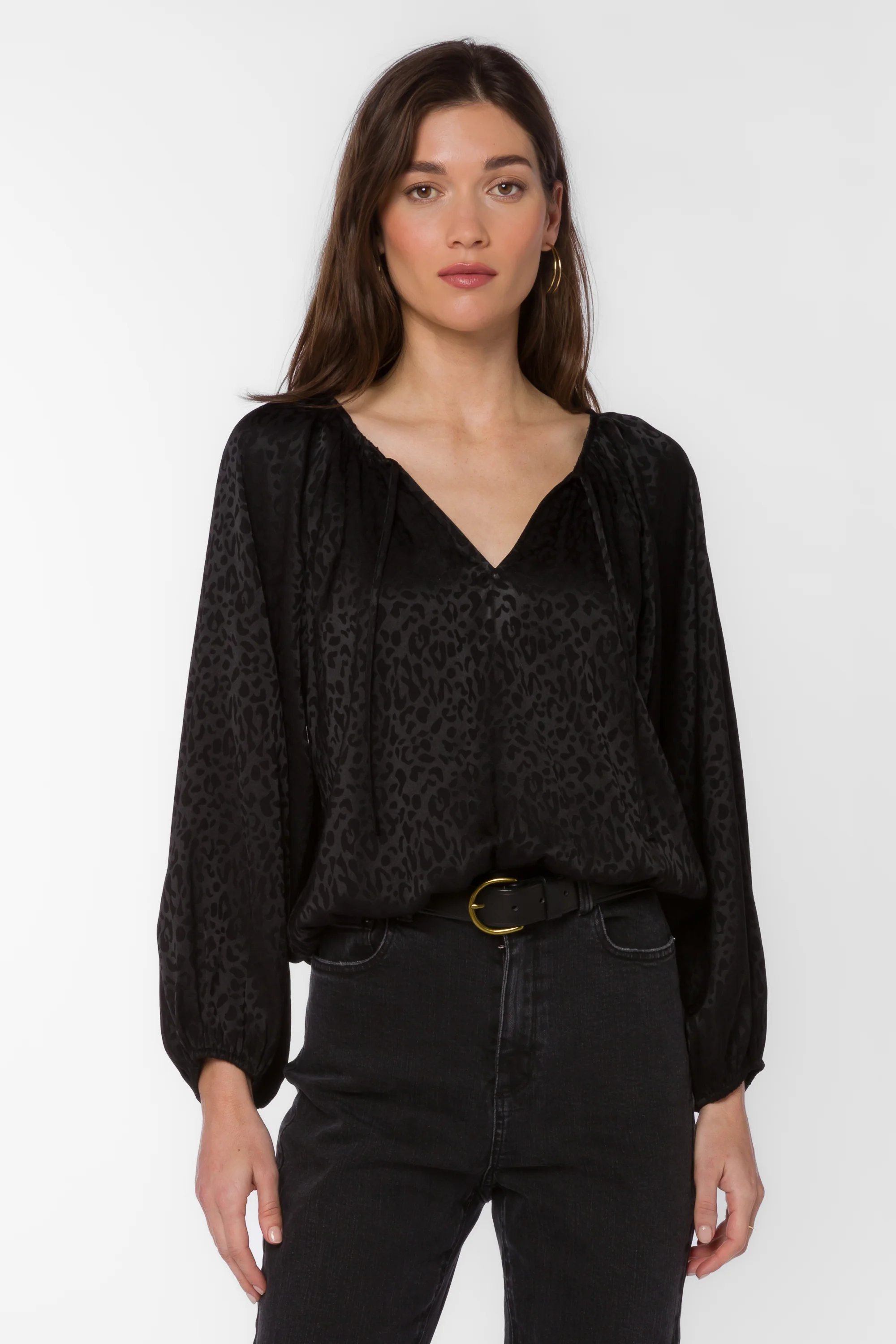 Sarai Black Leopard Jacquard Top