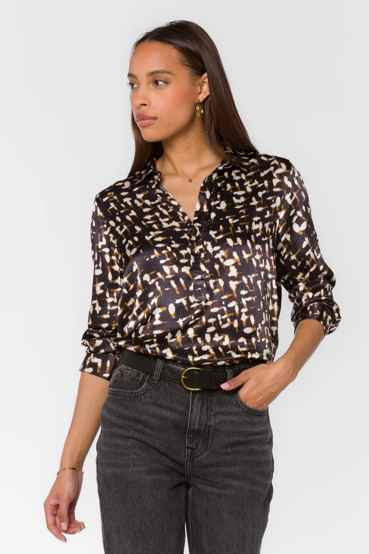 Benedita Black Abstract Geo Blouse