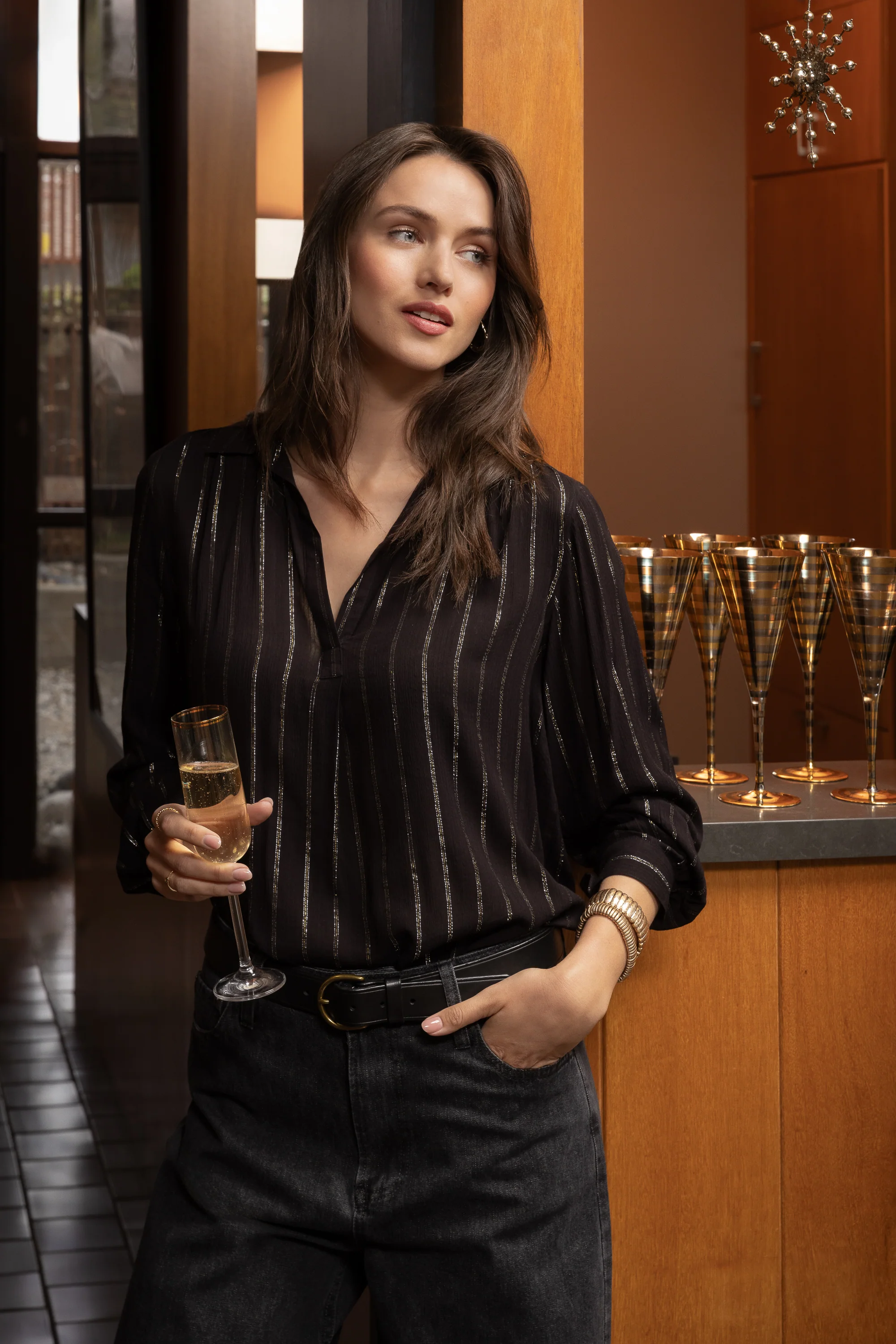 Kenzie Black Lurex Stripe Shirt