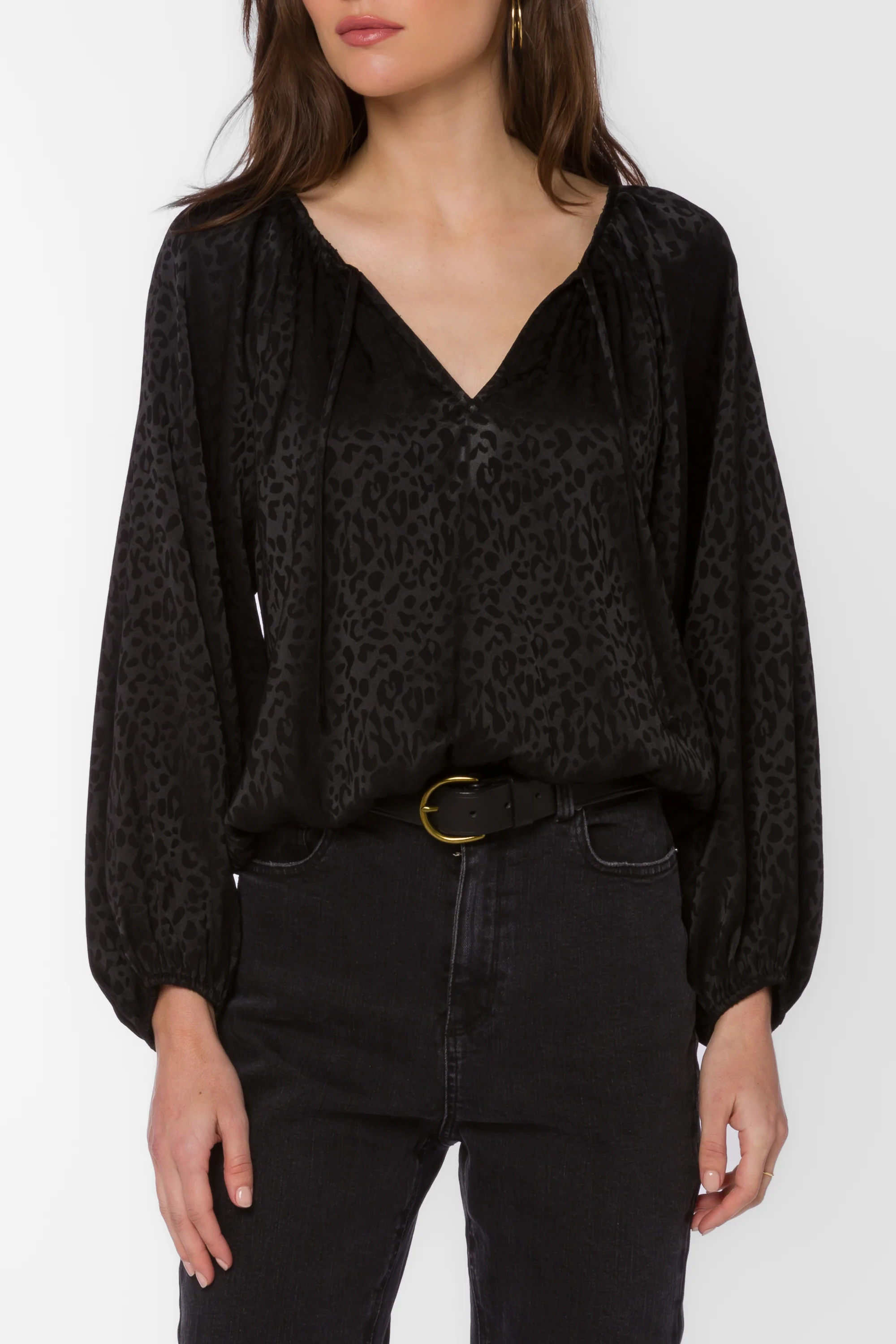 Sarai Black Leopard Jacquard Top