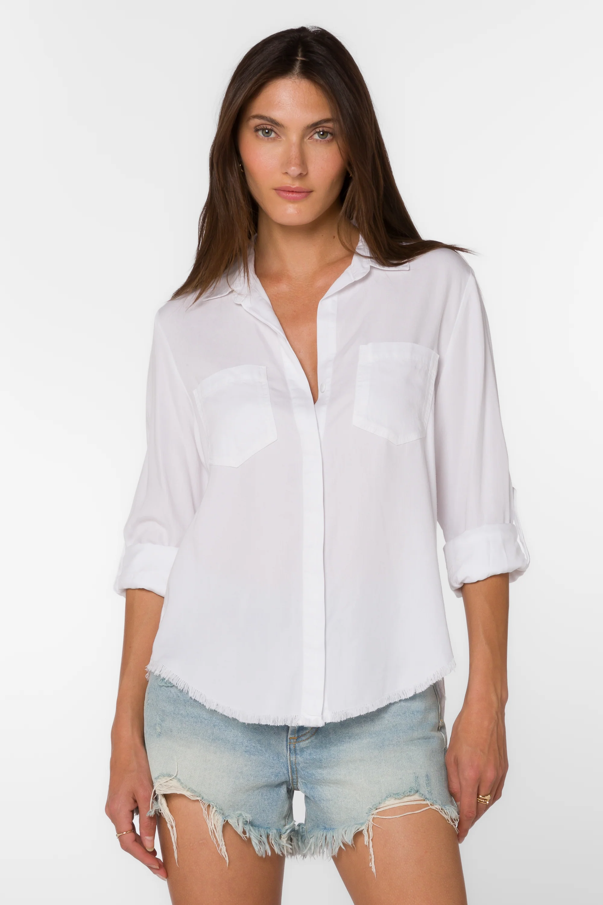 Riley Frayed Optic White Shirt