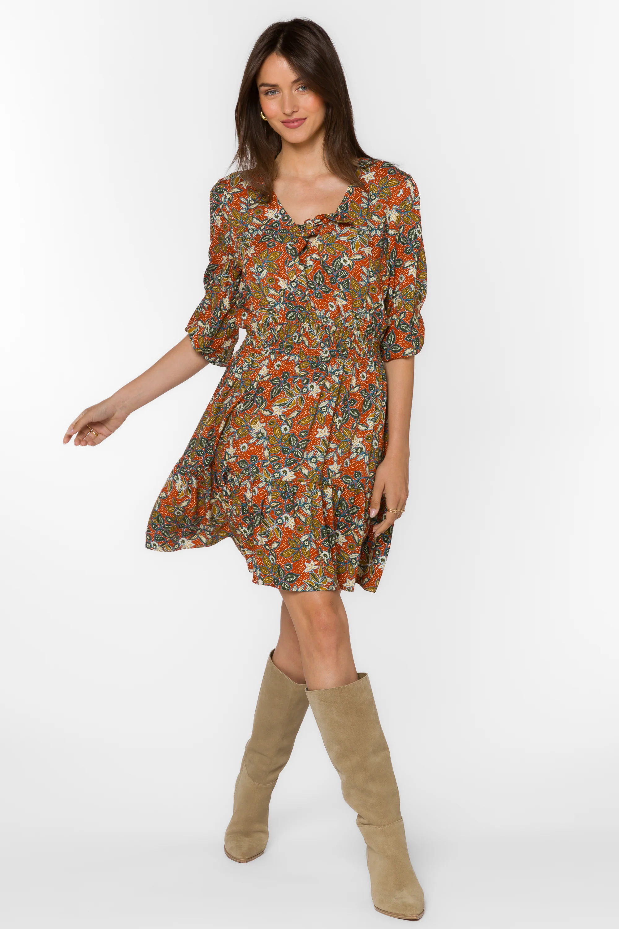 Henriette Copper Dotted Leaf Dress