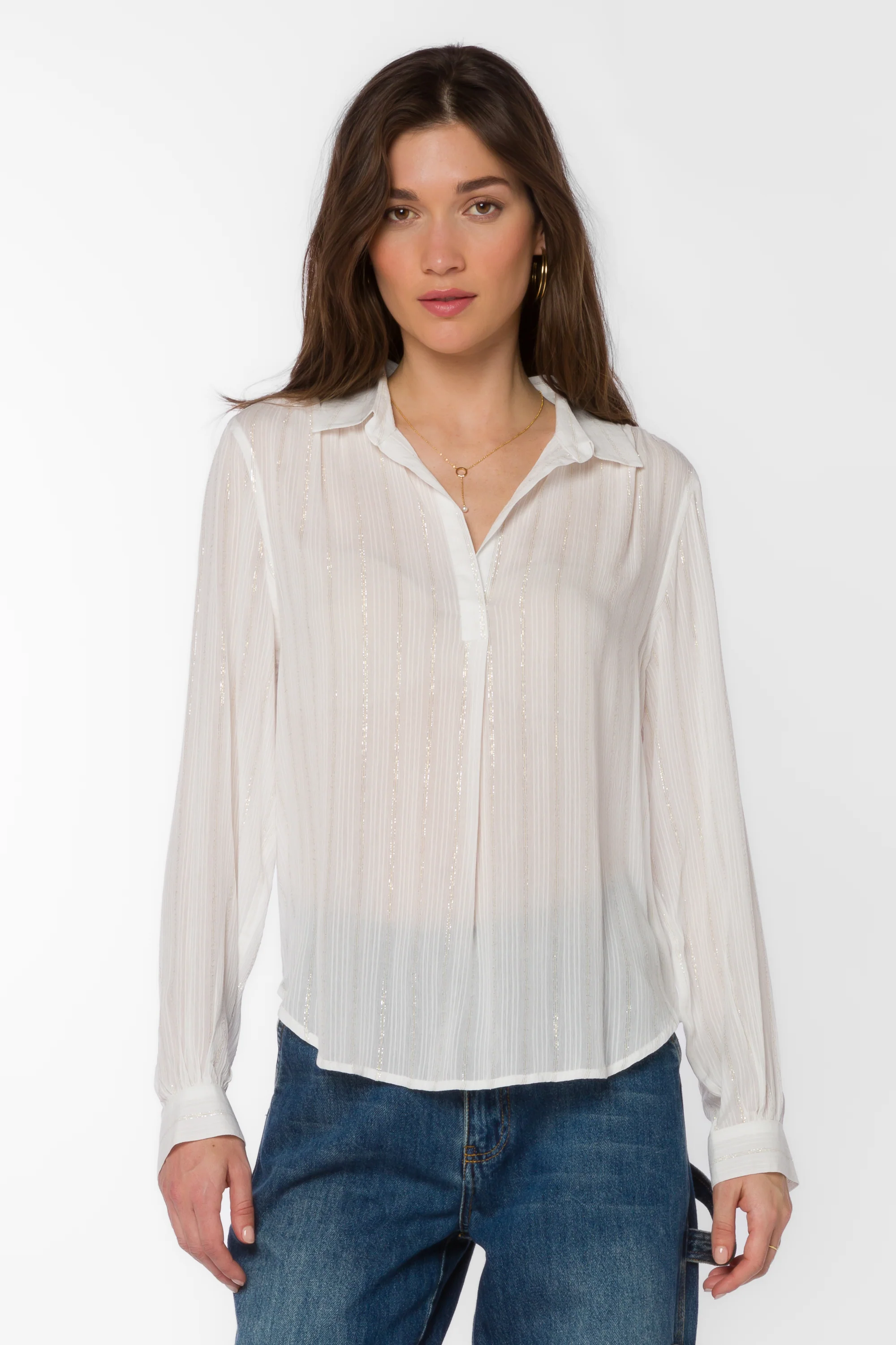 Kenzie White Lurex Stripe Shirt