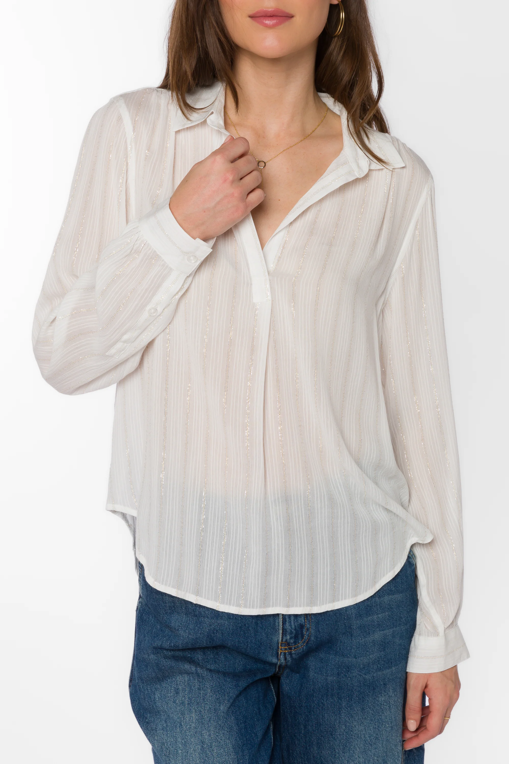 Kenzie White Lurex Stripe Shirt