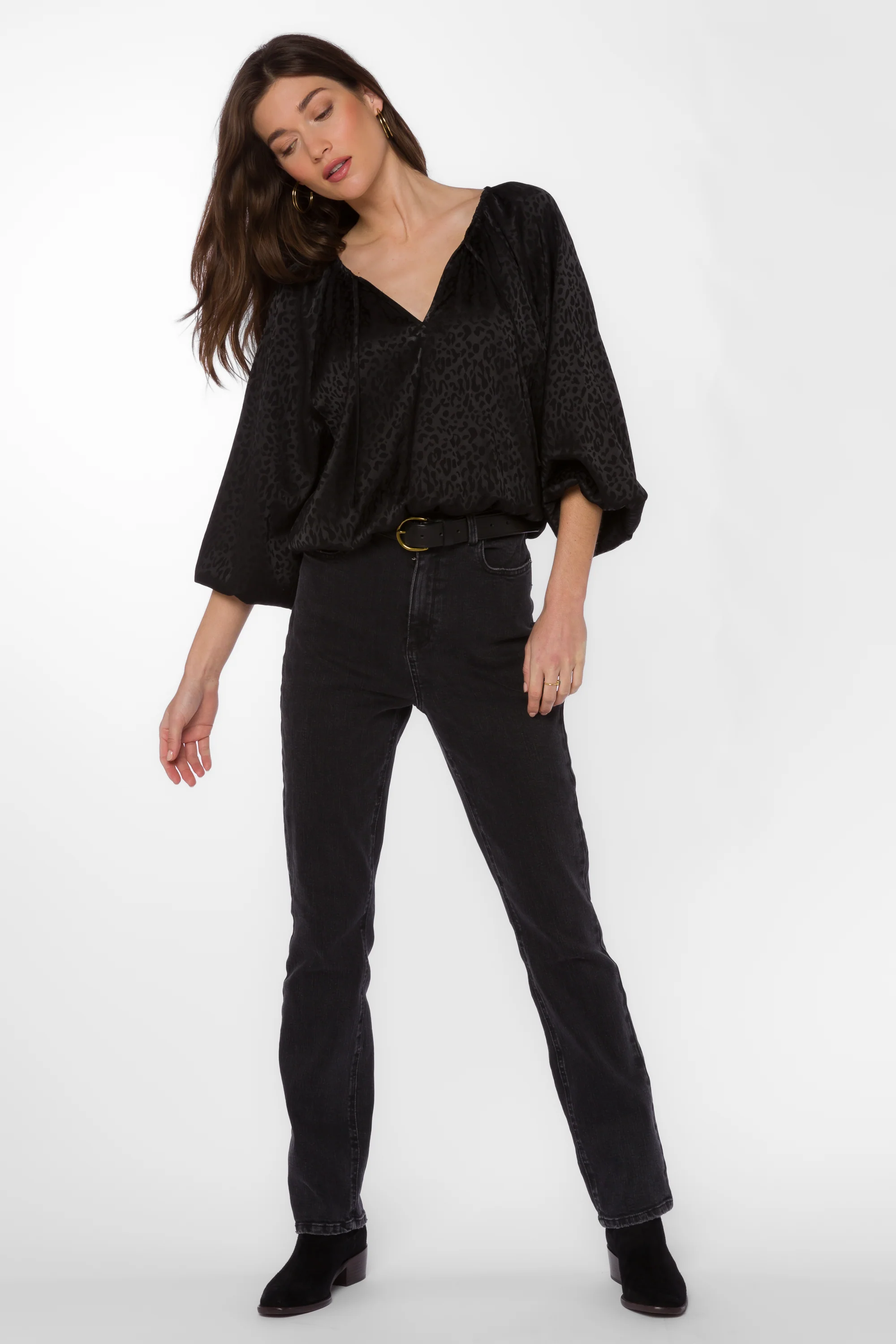 Sarai Black Leopard Jacquard Top