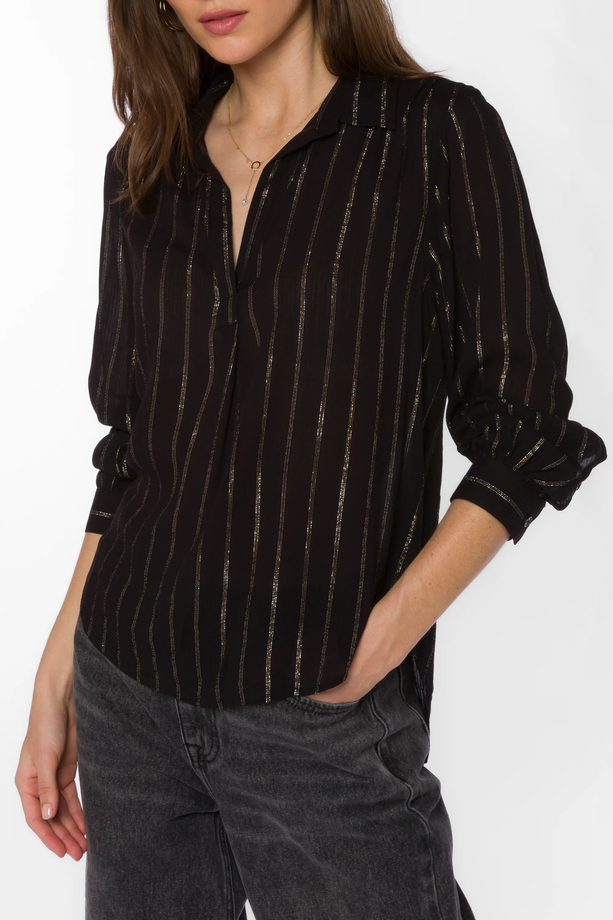 Kenzie Black Lurex Stripe Shirt