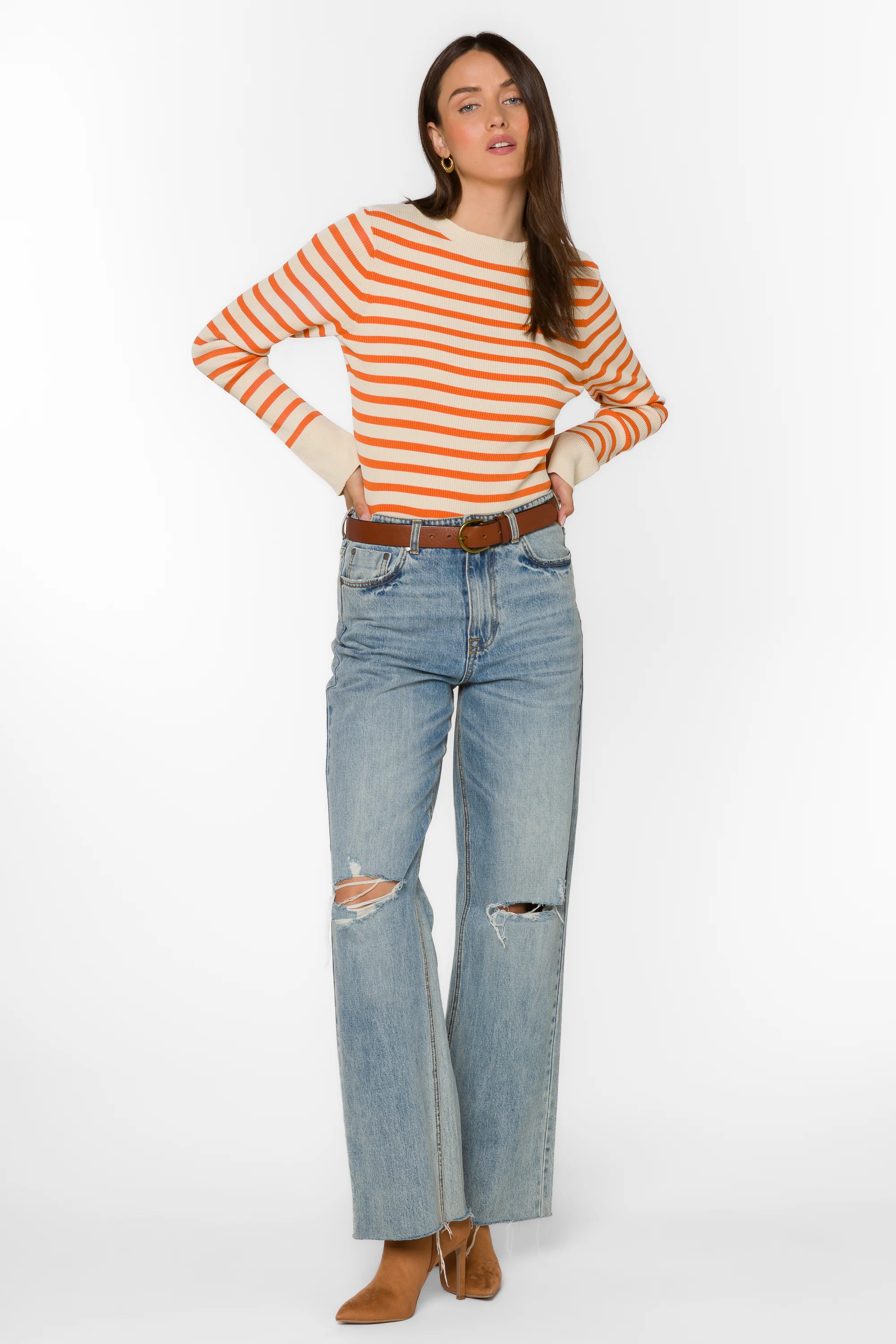 Teresa Off White Copper Stripe Sweater