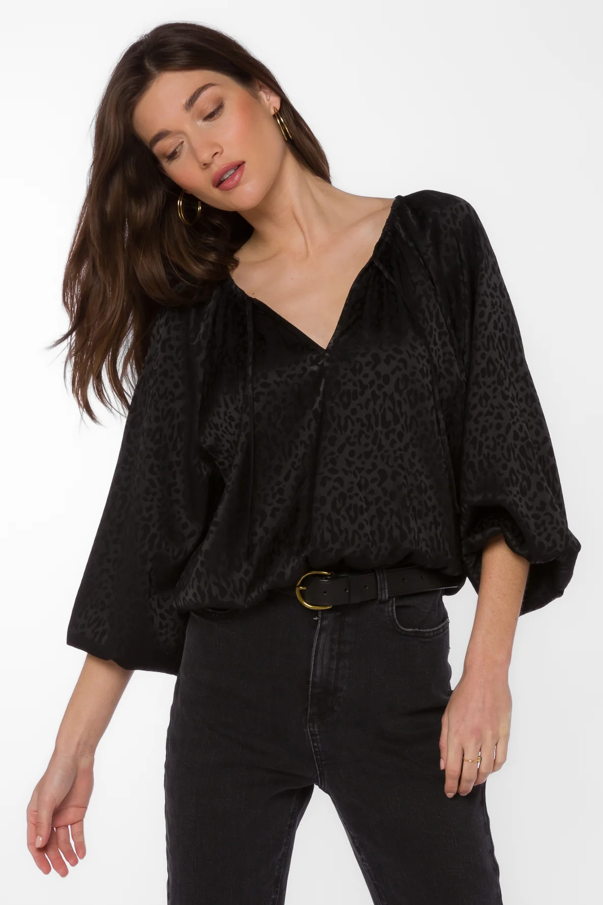 Sarai Black Leopard Jacquard Top