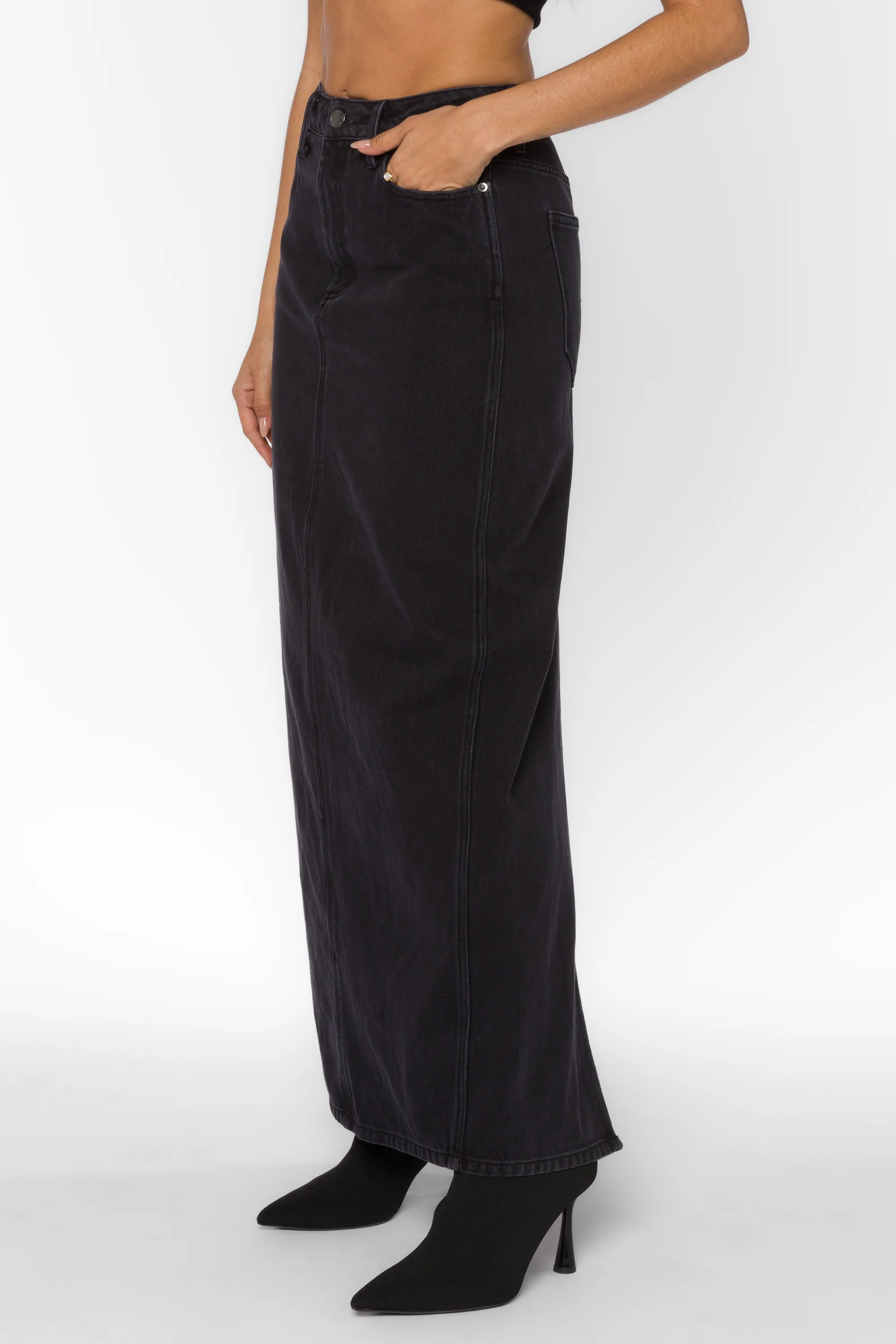 Quinta Faded Black Denim Skirt