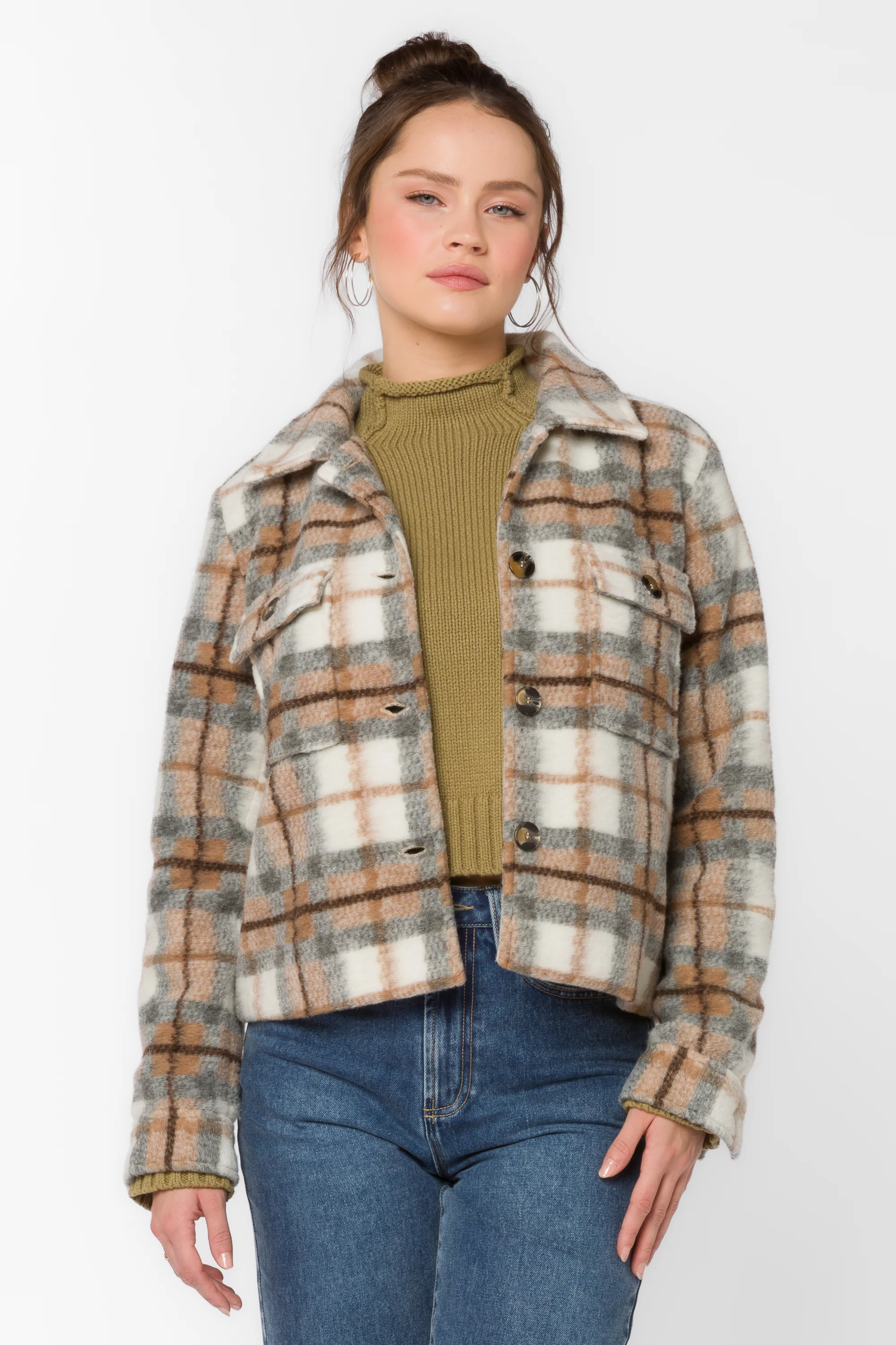 Frenchie Brown Grey Plaid Jacket