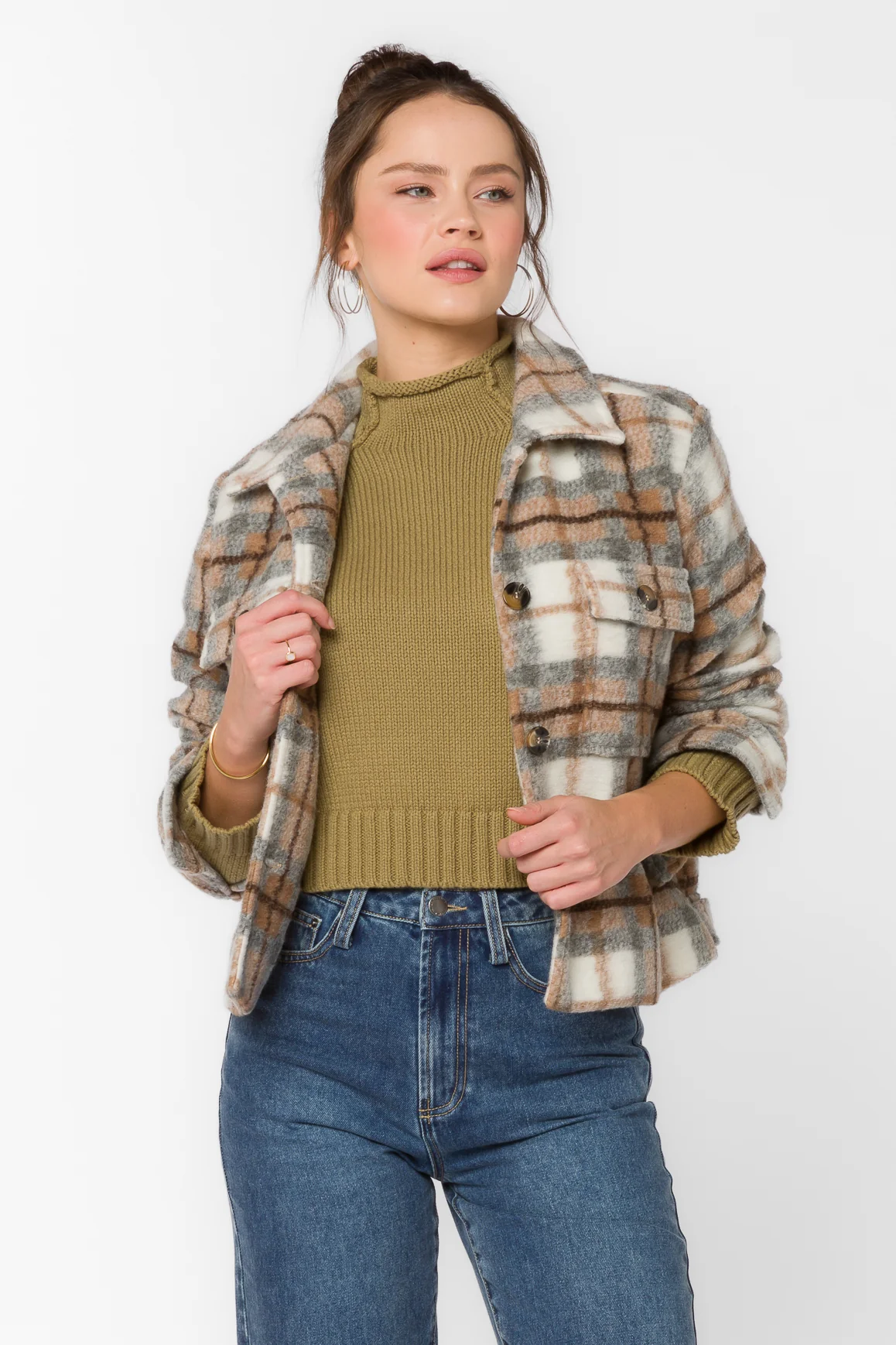 Frenchie Brown Grey Plaid Jacket