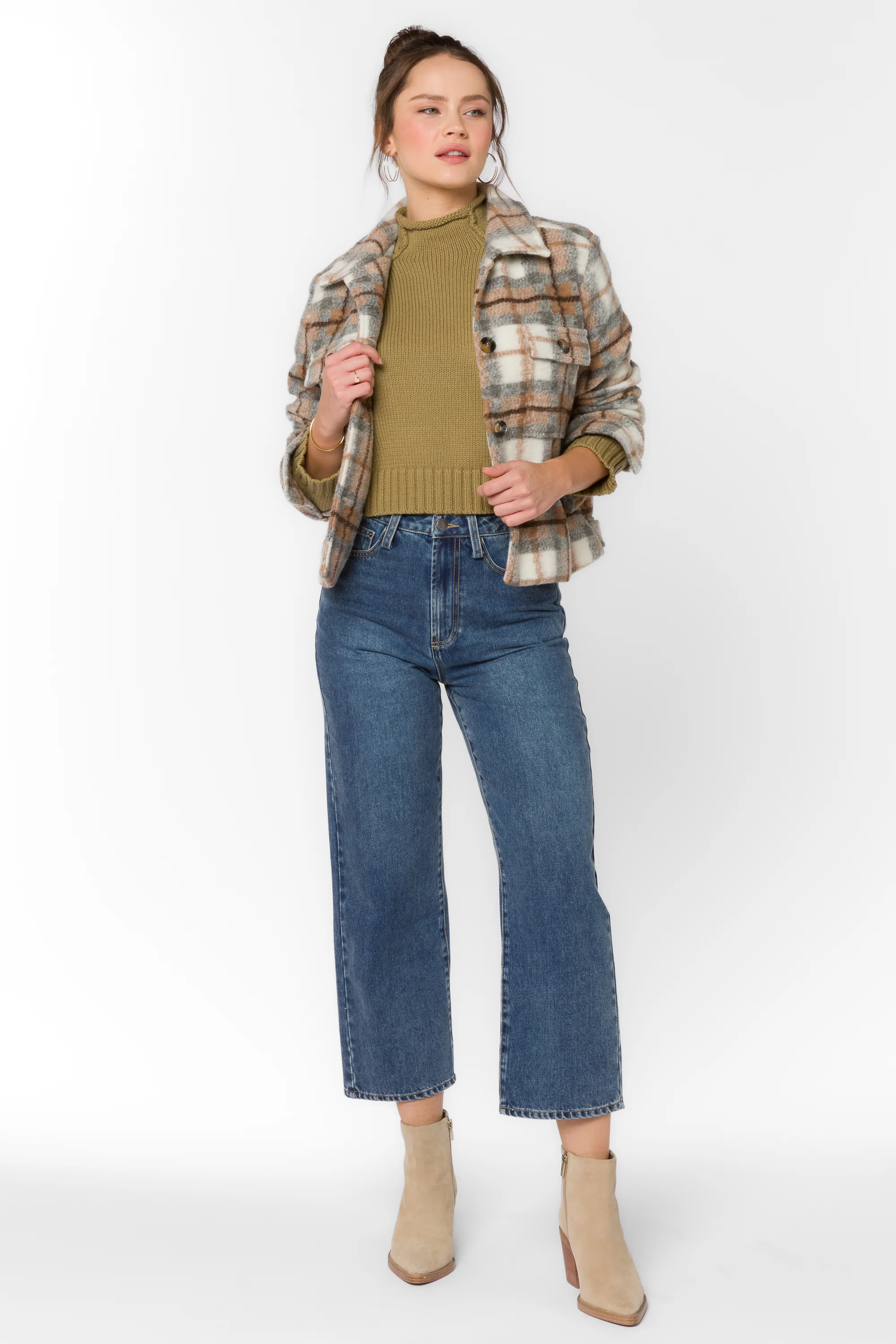 Frenchie Brown Grey Plaid Jacket