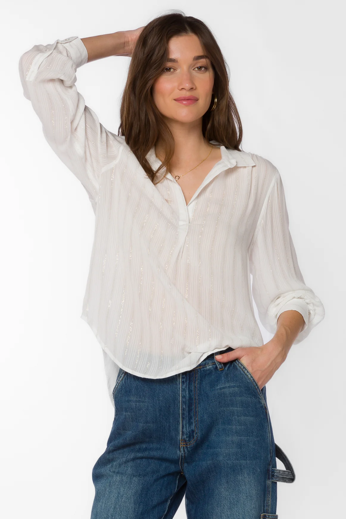 Kenzie White Lurex Stripe Shirt