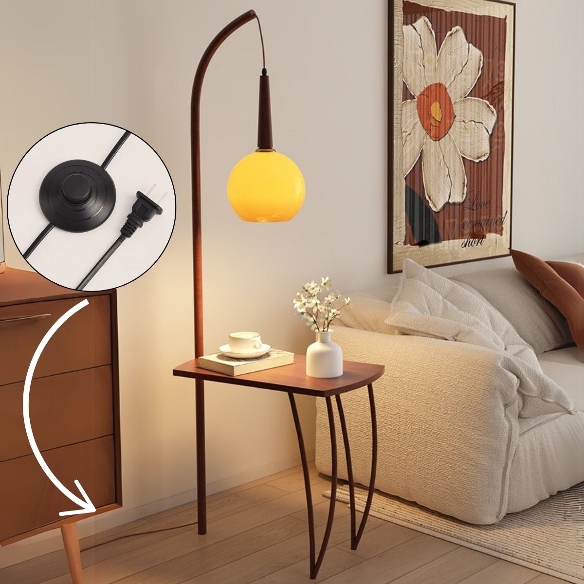 Curved Table Legs Glass Floor Lamps With Table Desk Detail