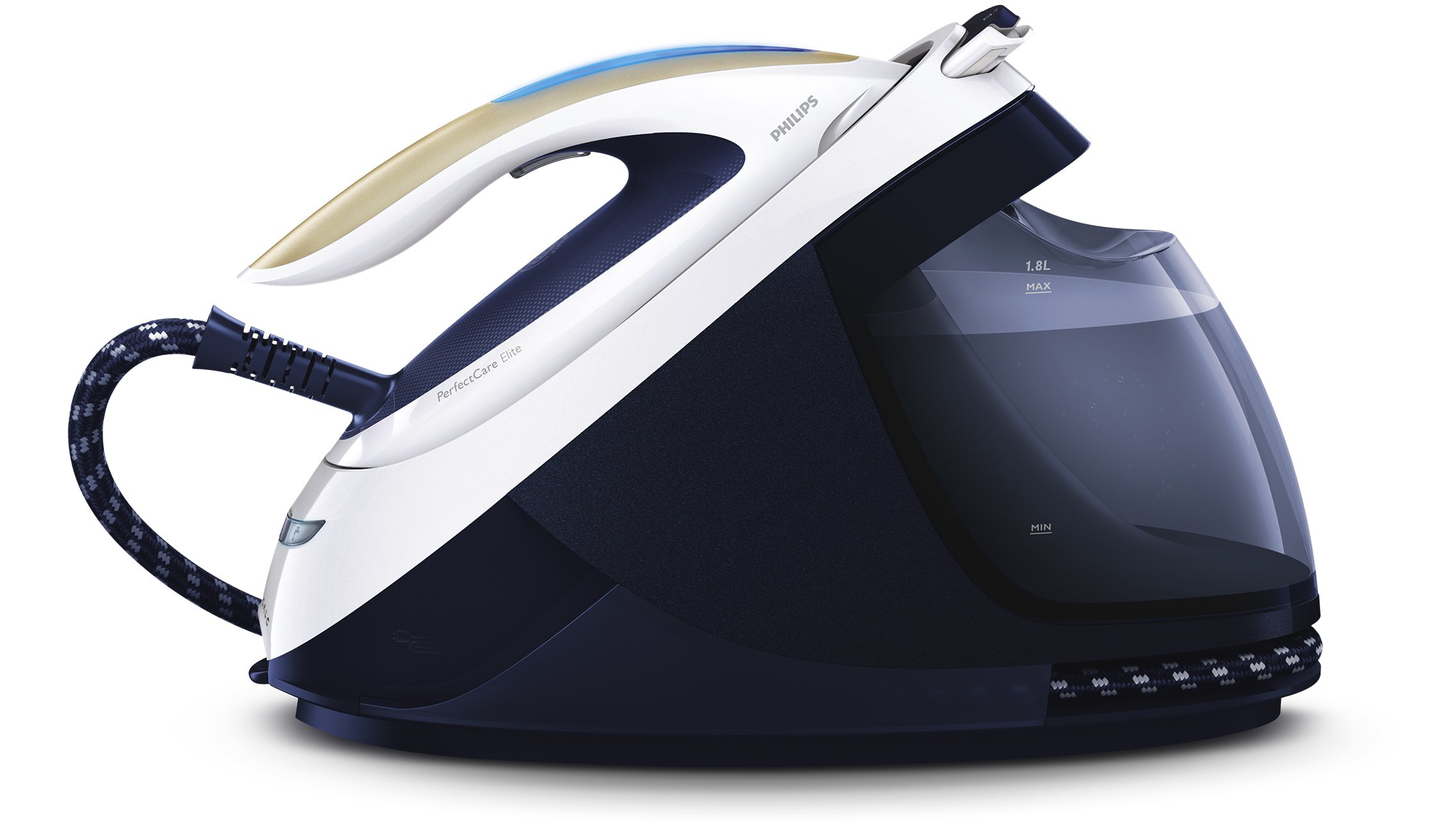 Philips PerfectCare Elite Steam Generator - 2700W, Pressing Effect 520 g, 7.5 Bar, OptimalTEMP Technology, ECO Mode, T-IonicGlide, Blue/White (GC9635/20)