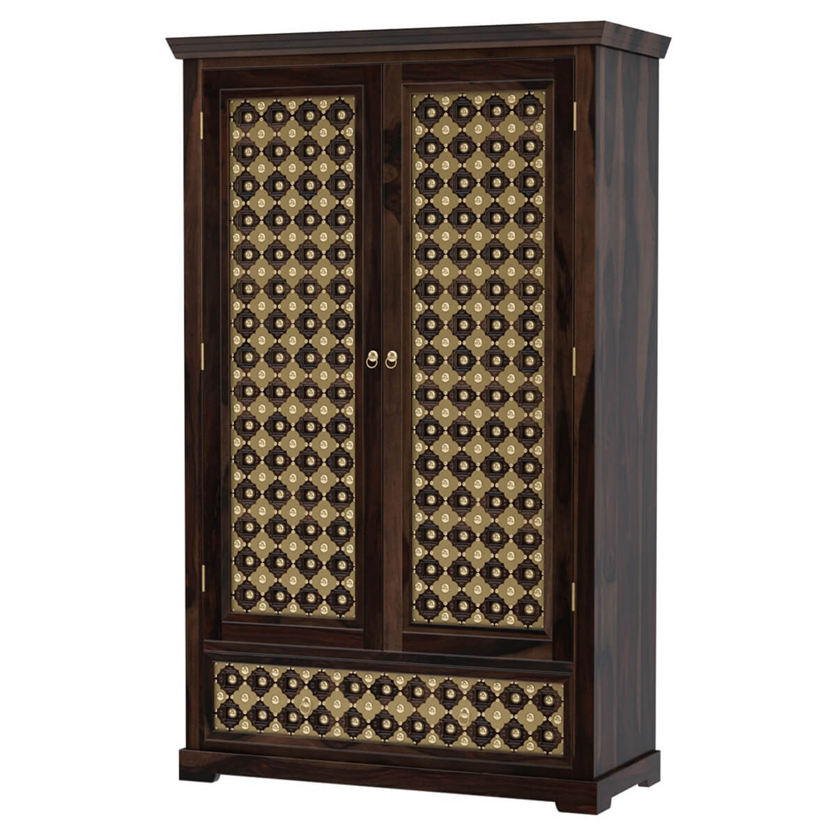 2023 HOT SALE Solid Wood Brass Inlay Armoire with 1 Drawer