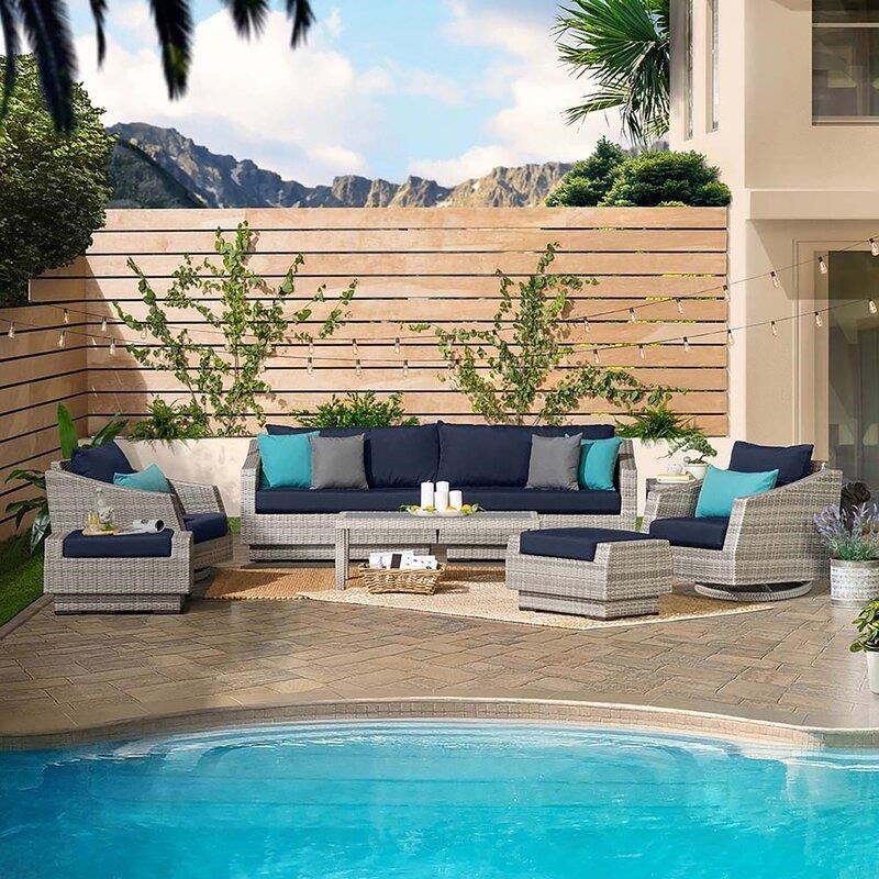 Johana Wicker/Rattan 6 - Person Seating Group with Cushions