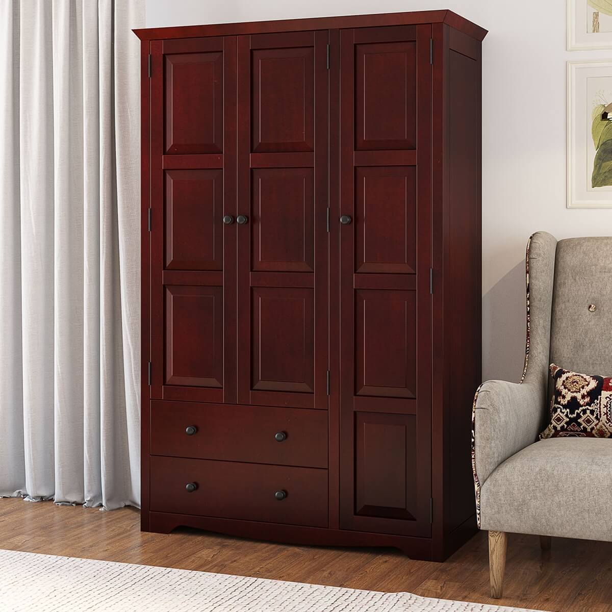 2023 HOT SALE Modern Solid Mahogany Wood Large Clothing Armoire Wardrobe