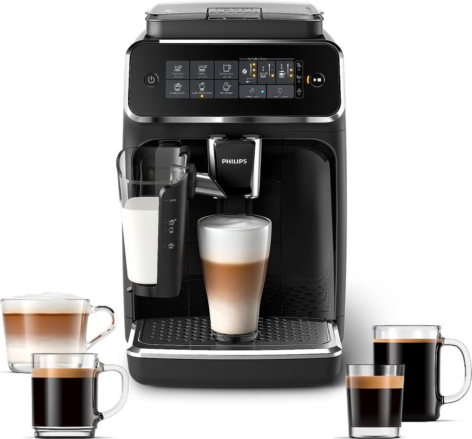Last chance | PHILIPS 3200 Series Fully Automatic Espresso Machine - LatteGo Milk Frother, 5 Coffee Varieties, Intuitive Touch Display, Black, (EP3241/54)