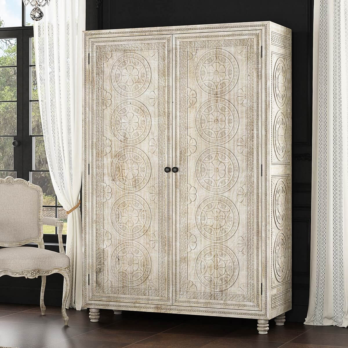 2023 HOT SALE Solid Mahogany Wood Hand Carved Moroccan Style Large Armoire