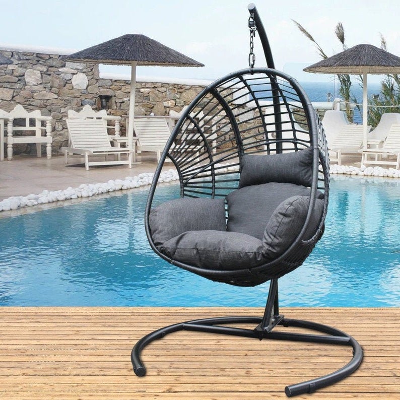 Last chance | Hammock Wicker Swing Egg Chair Outdoor Backyard or Indoor With Stand Rain Cover Included