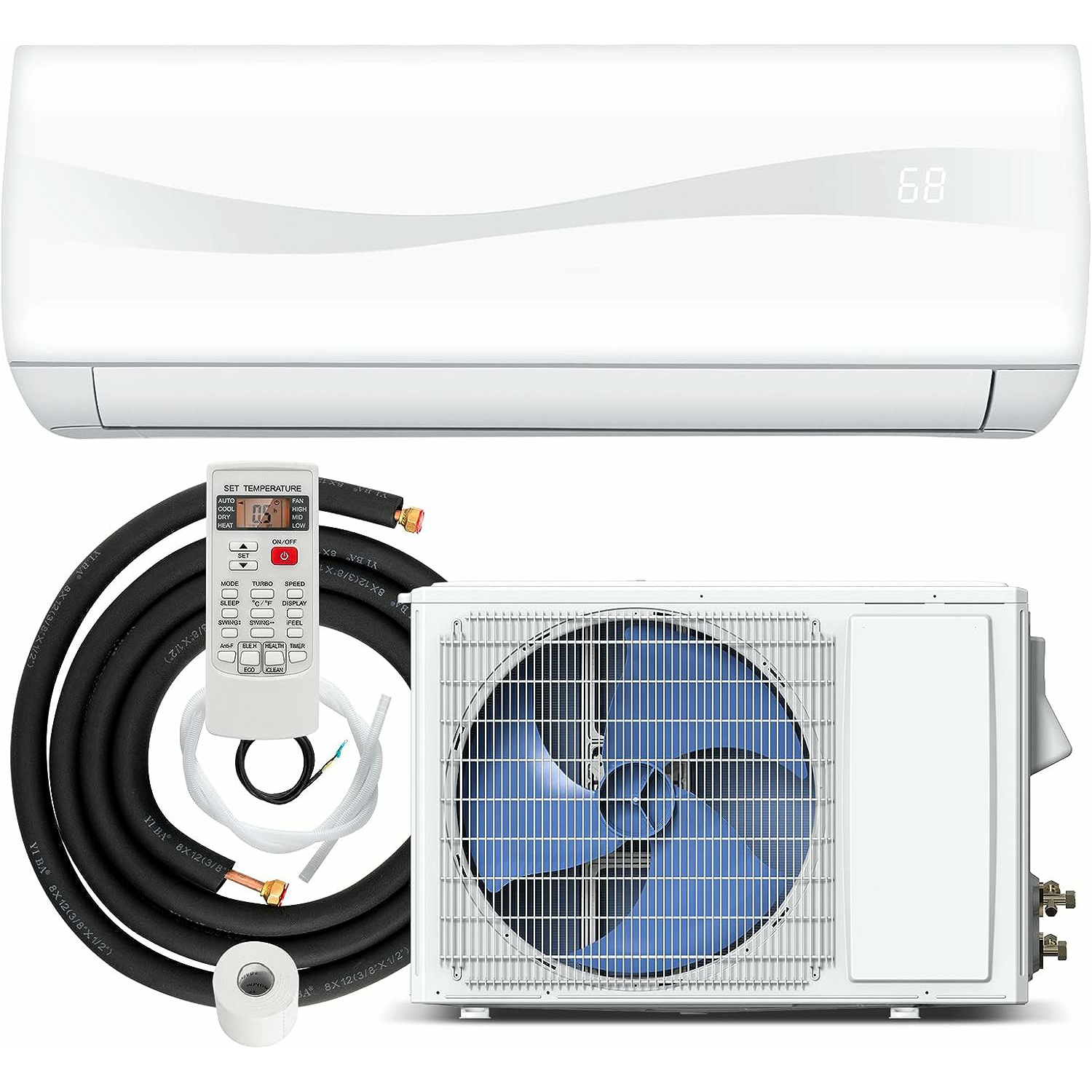 PETSITE 18000 BTU Air Conditioner, 19 SEER2 208-230V Wall Mounted Ductless AC Unit Energy Saving with Installation Kit Cools Rooms up to 1250 Sq. Ft, White