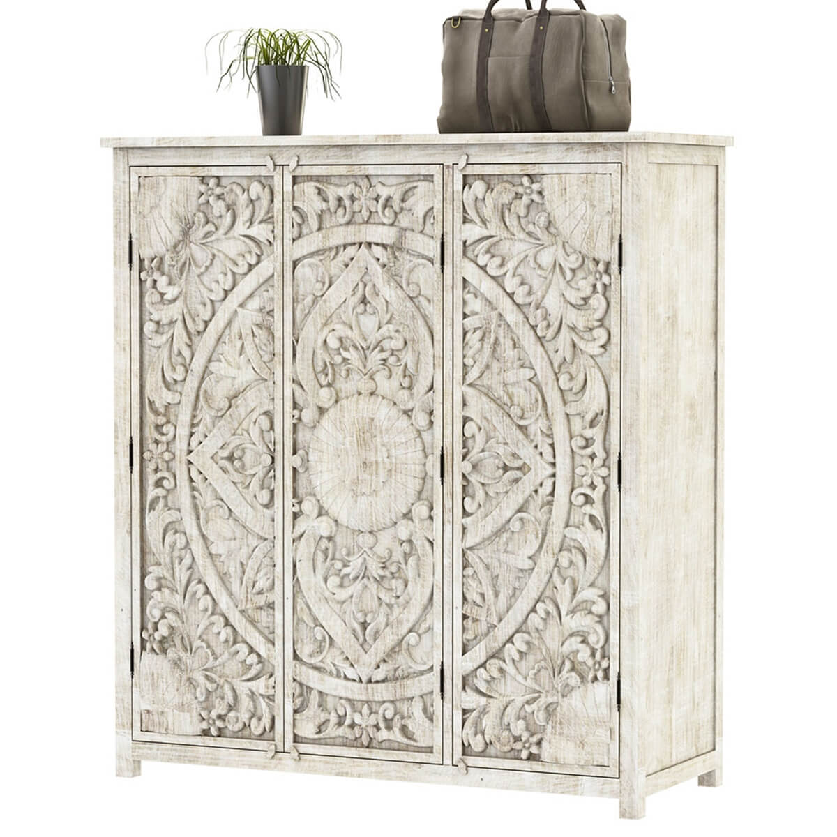 2023 HOT SALE Weathered Hand-carved Solid Mahogany Wood Large Clothing Armoire