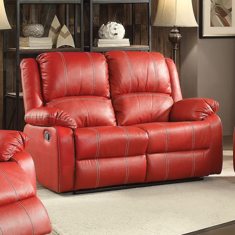 ??2023 HOT SALE 60'' Faux Leather Pillow Top Arm Reclining Loveseat