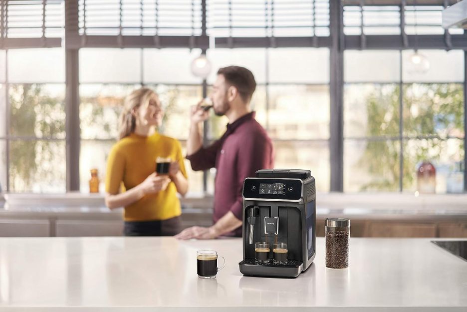 Philips 2200 Series fully automatic espresso machine - classic milk frother, 2 coffee varieties, intuitive touch display, black, (EP2220/14)