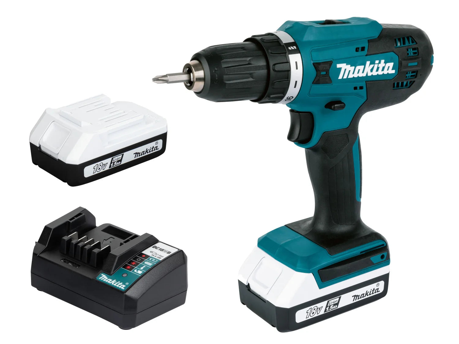 Makita 18V Lithium-Ion 1/2 in. Compact Cordless Hammer Driver Drill Kit with two Batteries (2.0 Ah), Charger and Hard Case