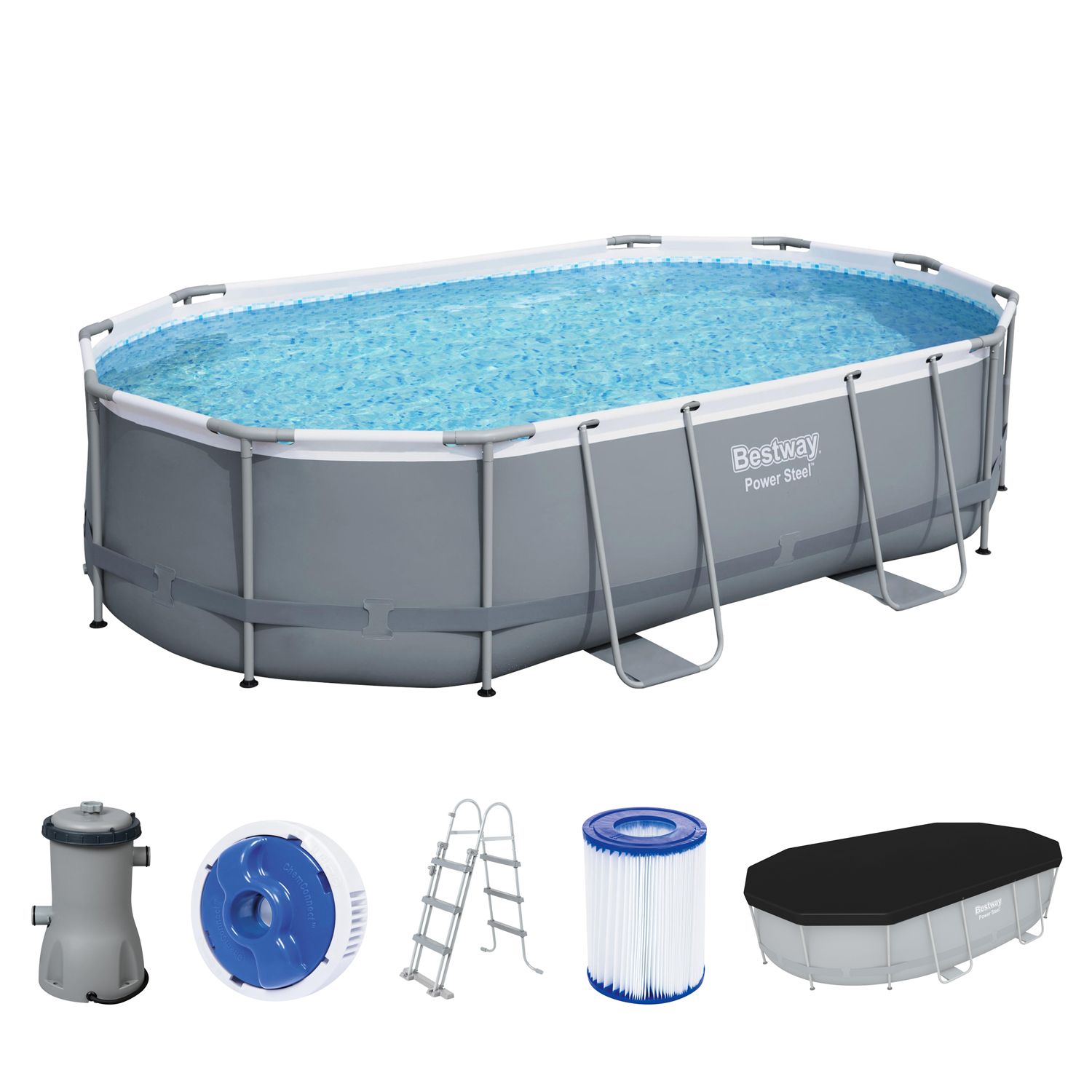 Last chance | Power Steel™ Frame Pool Complete set with filter pump 488 x 305 x 107 cm, grey, oval