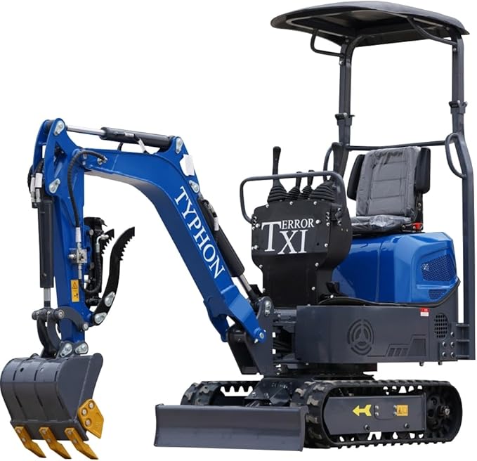 Terror XI Storm Mini Excavator – 1.1 Ton Trench Digger with Boom Swing, Hydraulic Thumb Clip, Bucket, Hydraulic Oil Cooler