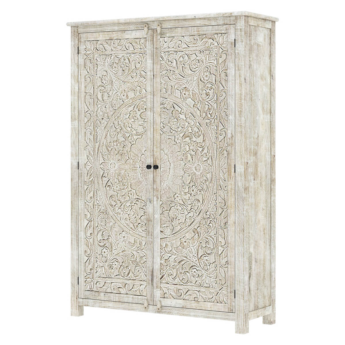 2023 HOT SALE Handcarved Weathered Solid Wood Large White Wardrobe Armoire