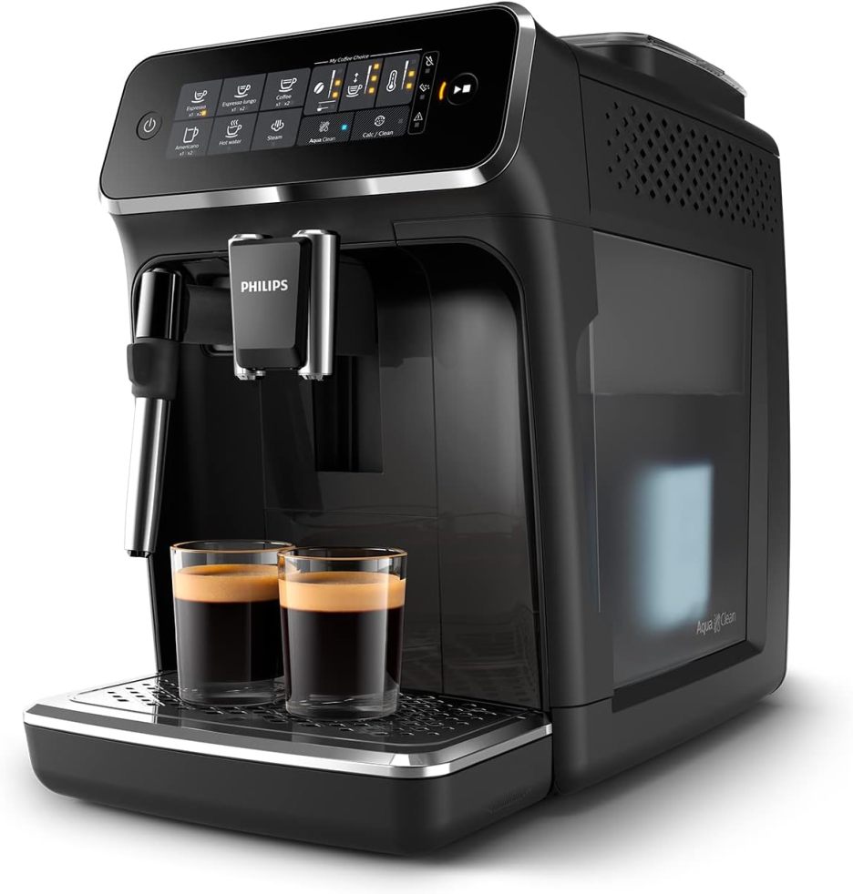 Philips 3200 Series fully automatic espresso machine - classic milk frother, 4 coffee varieties, intuitive touch display, black, (EP3221/44)