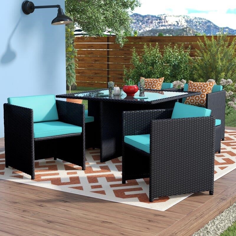Travers Square 51'' Long Dining Set with Cushions