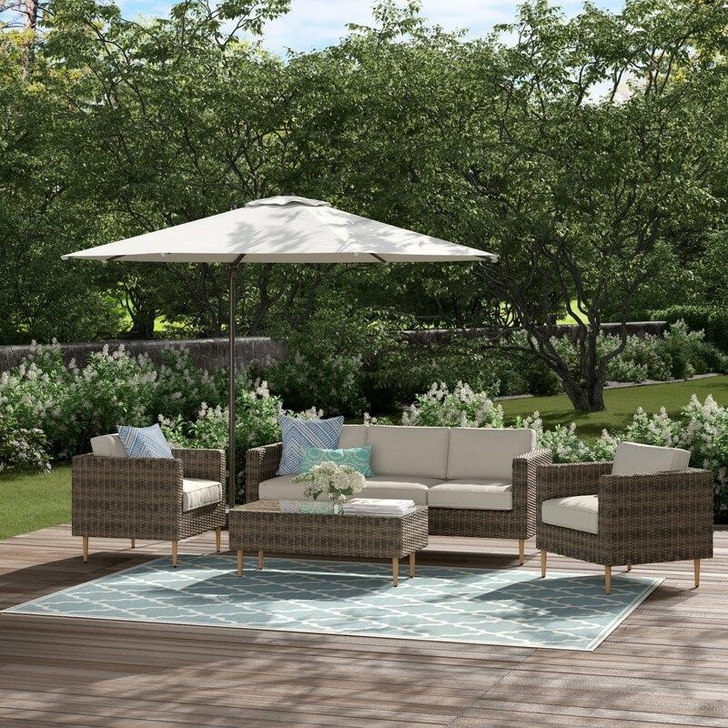 Cassidy Wicker/Rattan 5 - Person Seating Group with Cushions