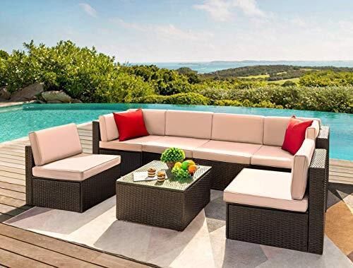7 Pieces of Outdoor Sofa Terrace Furniture Set Hand-woven Wicker Rattan Terrace Dialogue Set with Cushions and Glass Table