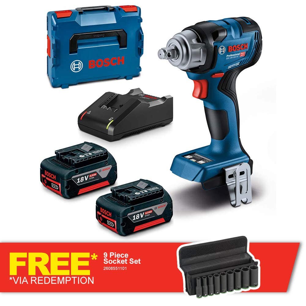 BOSCH 18V Brushless 2 x 5.0Ah 1/2inch Impact Wrench Kit GDS 18V-330 HC 06019L5041