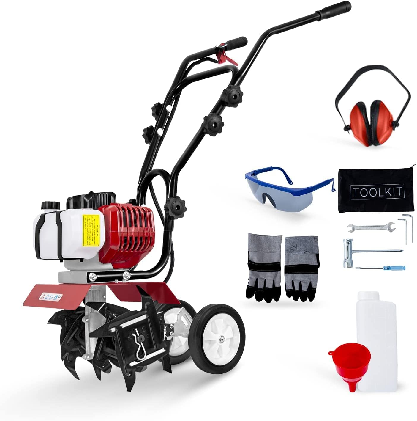 BU-KO 52CC Garden Tiller Petrol 3 HP 2-Stroke Lawn Ground Hoe Cultivator Motor Hoe Petrol Lightweight Compact Ground Tiller Powerful Handle with Secure Grip