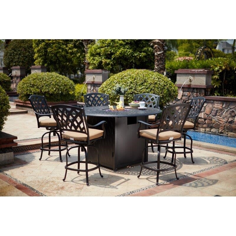 Miltenberger Round 6 - Person 60'' Long Bar Height Dining Set with Cushions