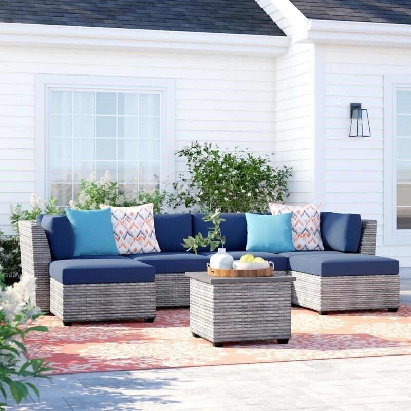 Kenwick Wicker/Rattan 5 - Person Seating Group with Cushions