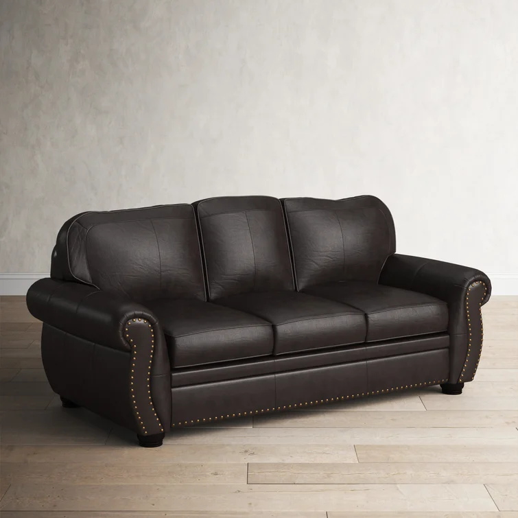 Ethridge 84'' Genuine Leather Rolled Arm Sofa