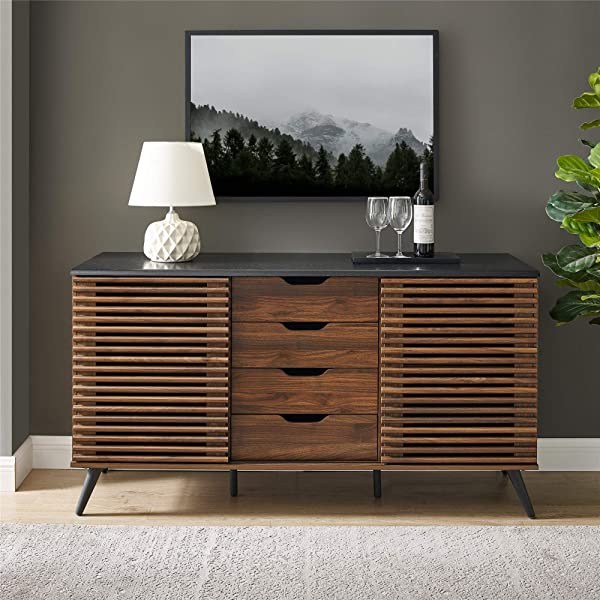 Walker Edison Modern 4 Drawer Sliding Door Wood Cabinet