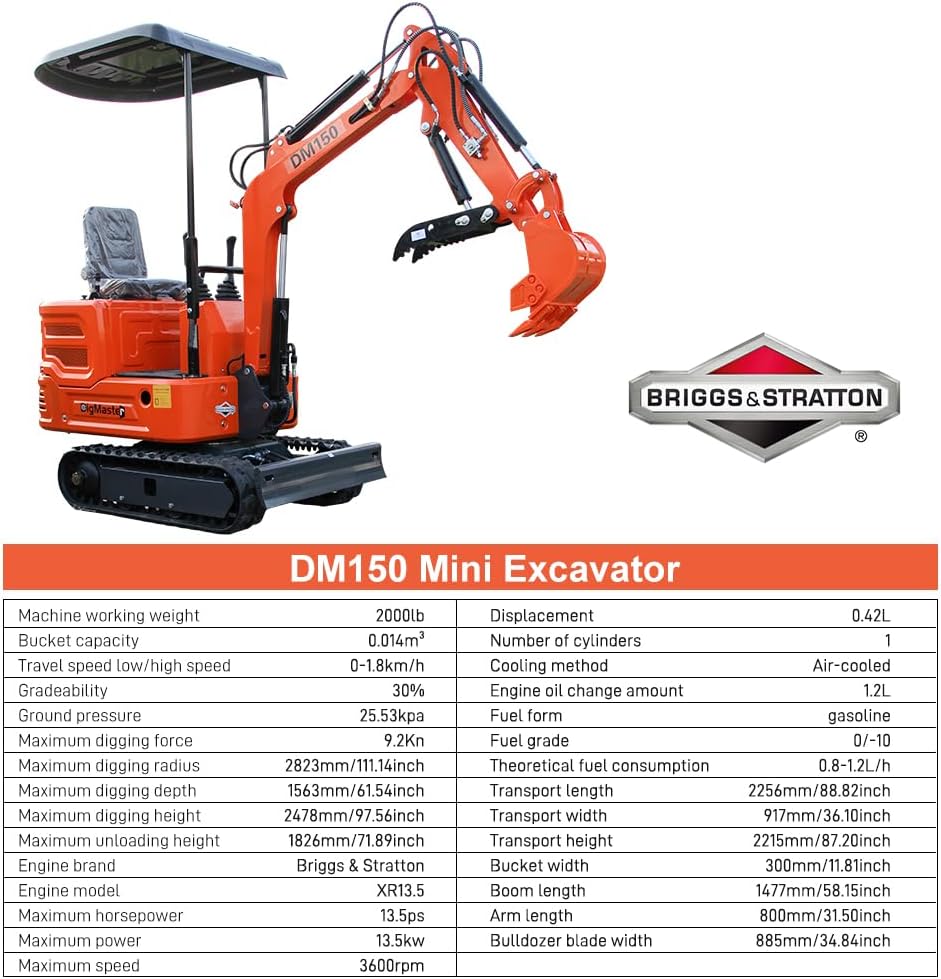 2,000 lbs Mini Crawler Excavator Hydraulic Thumb Canopy B&S Engine EPA for Garden, Farm, Park, Road Micro Digger USA Stock