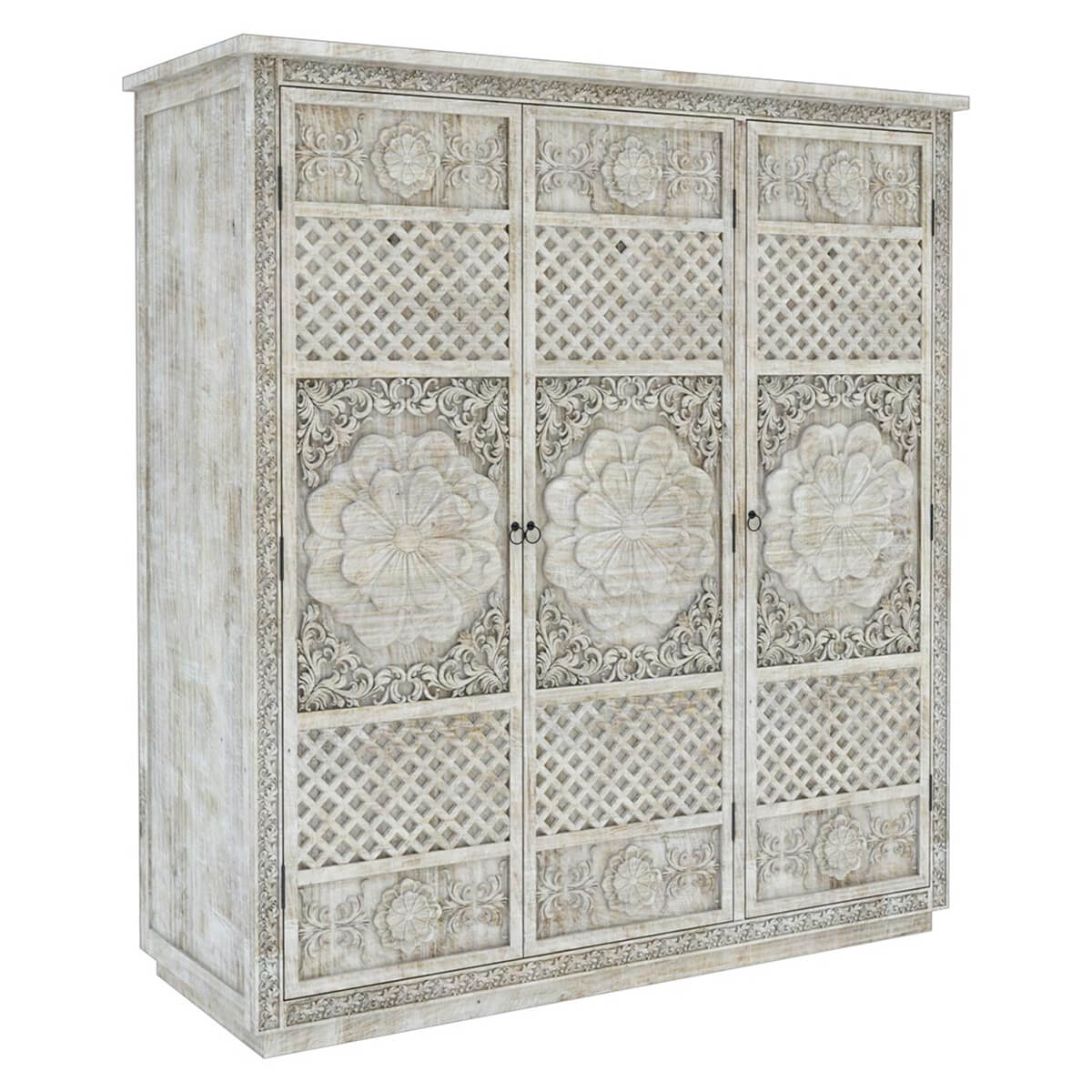 2023 HOT SALE Hand Carved Solid Wood 63” Large White Wardrobe Armoire