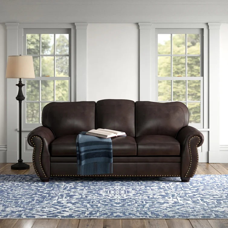 Ethridge 84'' Genuine Leather Rolled Arm Sofa