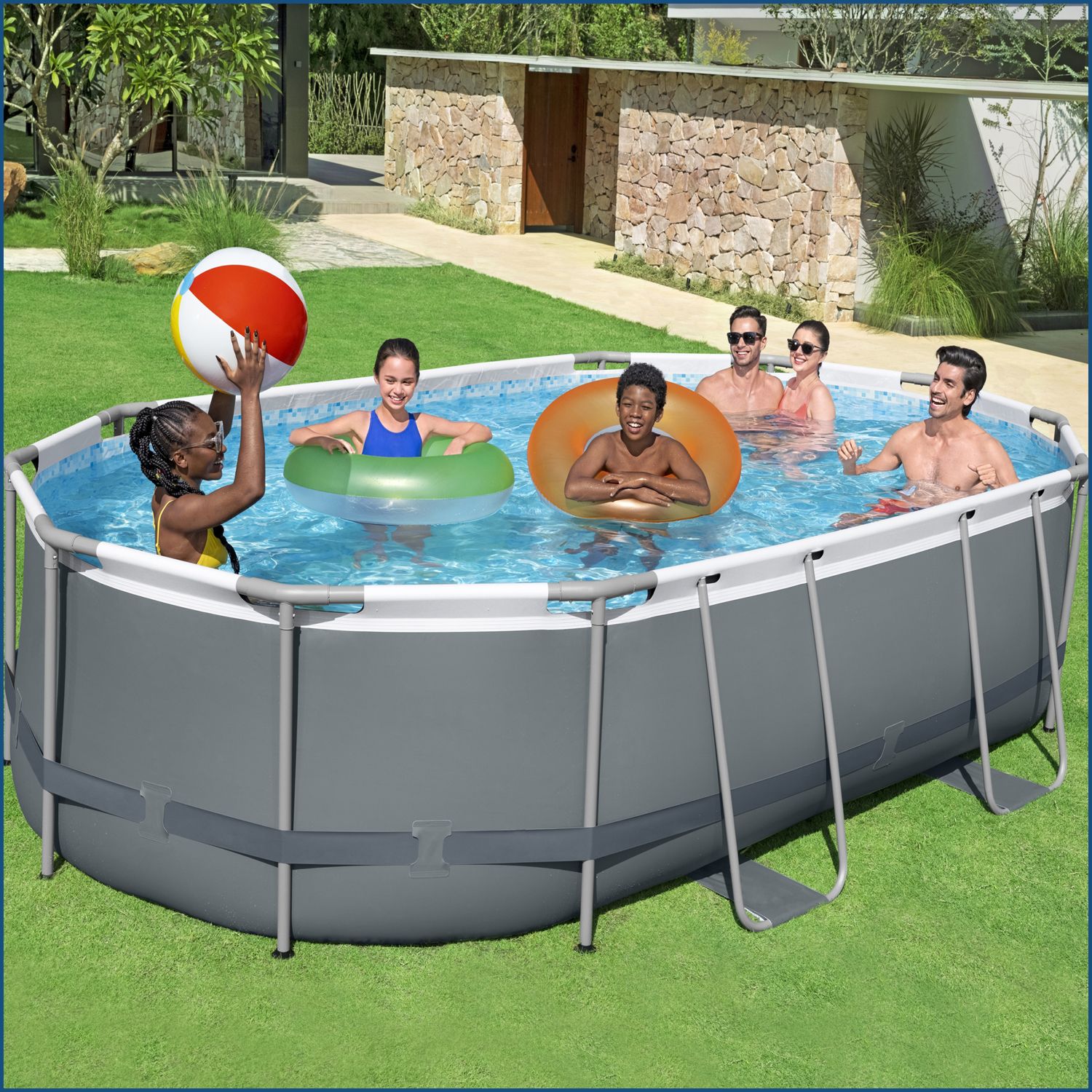 Last chance | Power Steel™ Frame Pool Complete set with filter pump 488 x 305 x 107 cm, grey, oval