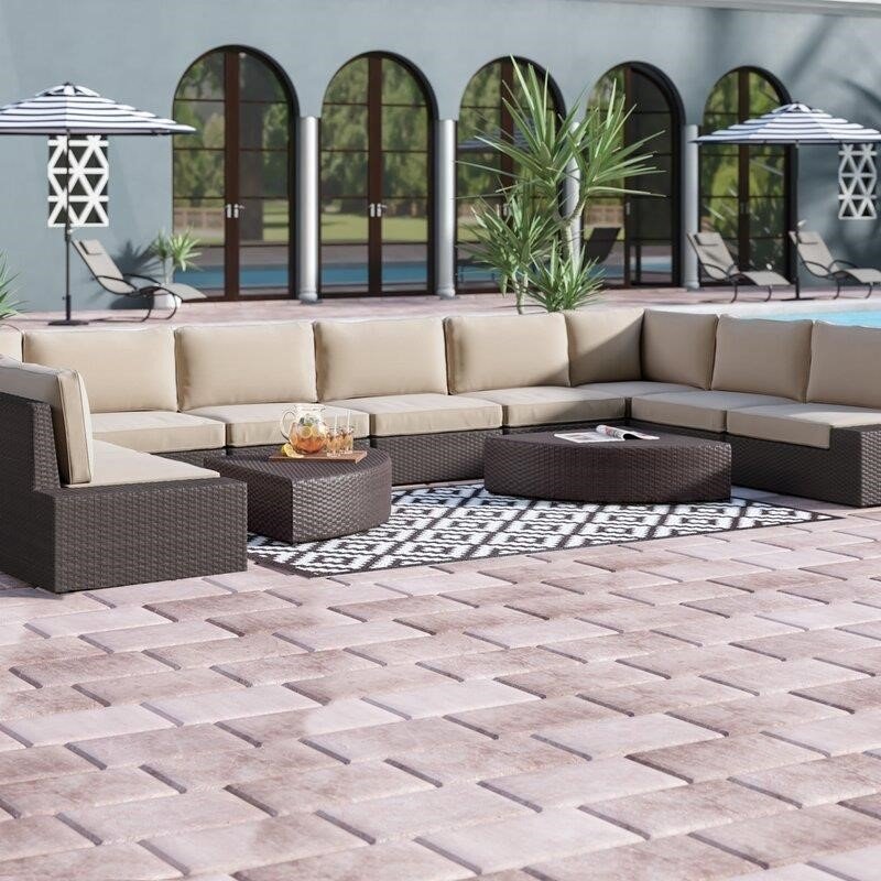 Caroline Wicker/Rattan 10 - Person Seating Group with Cushions