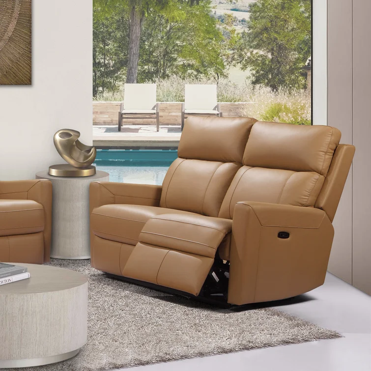 Hanna 55'' Genuine Leather Pillow Top Arm Reclining Loveseat